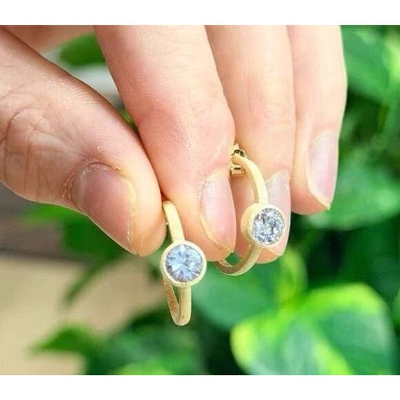 Unbranded Jewelry - Gold Over 925 Sterling Silver Open Hoop CZ Earrings Solitaire Pushback